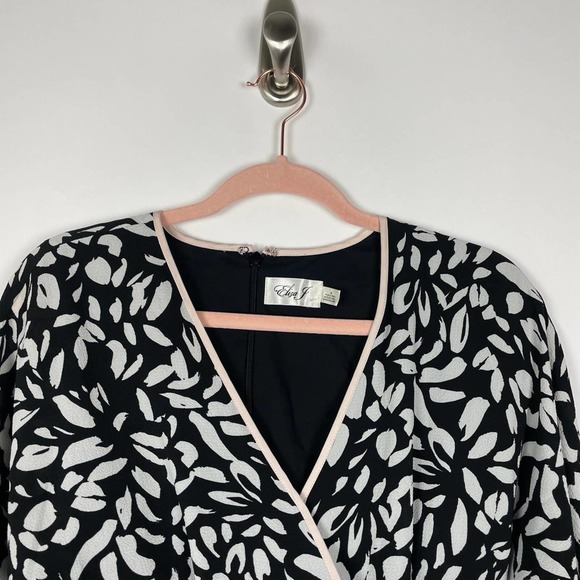 NWOT Eliza J True Wrap Petal Print Dress Black White Cinched 3/4 Sleeve … - Picture 3 of 16